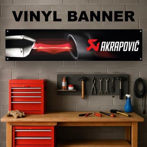 Akrapovic Vinyl Banner Garage Workshop Workspace Sign Decoration Car Bike Man Cave ManCave Motorsport