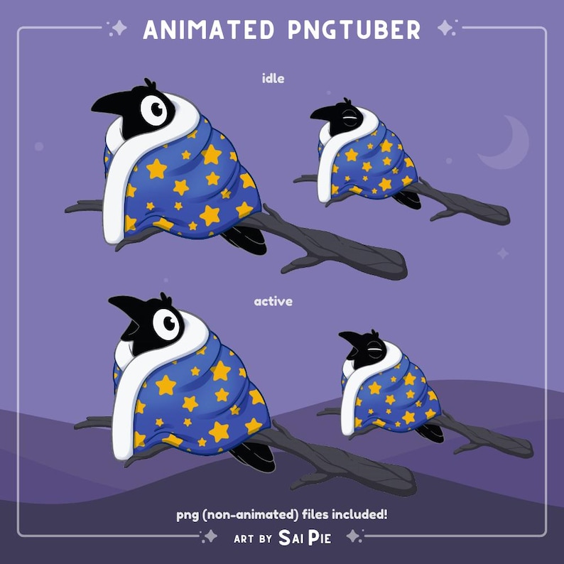 Animated Raven PNGtuber: Cozy Stream Pet (Ready to Use) image 3