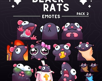 Black Rats Emote Pack 2 | Squishy Rat Emotes for Twitch, Discord, Youtube, Streaming