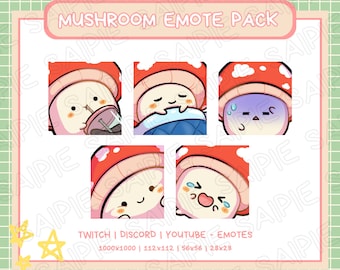 Mushroom Emotes | 5-Piece Twitch, Discord, YouTube (Digital Download)