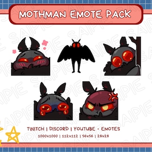 Mothman Emote Pack | Cryptid Mothman Emotes for Twitch, Discord, Youtube | Blush, Stand, Lurk, Cry, Angry