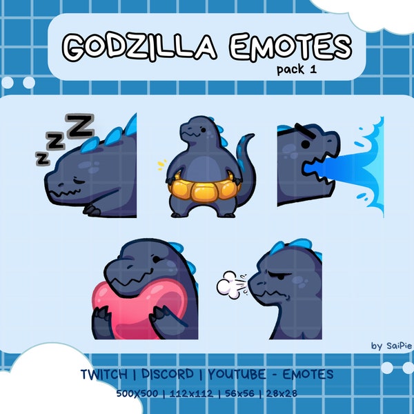 Godzilla Emote Pack | Kaiju Godzilla Emotes for Twitch, Discord, Youtube | Sleep, Floaty, Blast, Heart, Snort