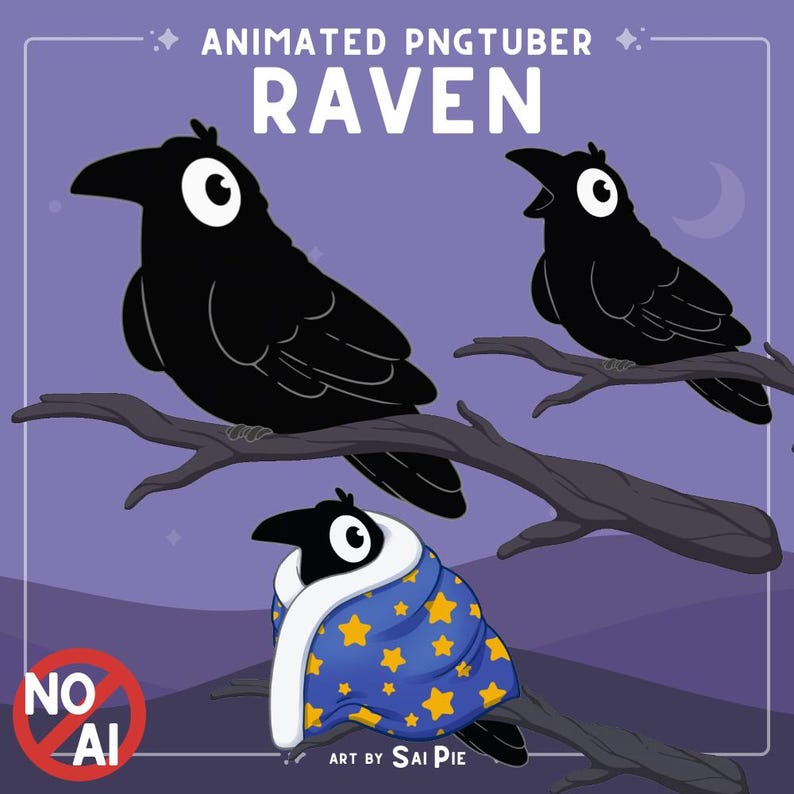 Animated Raven PNGtuber: Cozy Stream Pet (Ready to Use) image 1