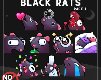 Pacote de Emotes Ratos Pretos 1 | Emotes de Ratos Fofinhos para Twitch, Discord, YouTube e Streaming