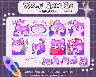 Galaxy Wolf Pack 1 | Celestial Wolf Emotes for Twitch, Discord, Youtube