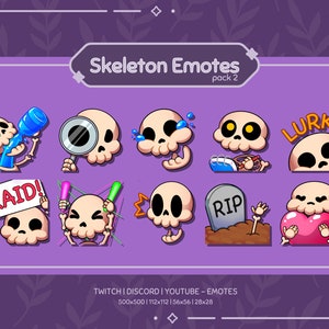 Skeleton Emote Pack 2 | Skull Emotes for Twitch, Discord, Youtube