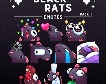 Black Rats Emote Pack 1 | Squishy Rat Emotes for Twitch, Discord, Youtube, Streaming