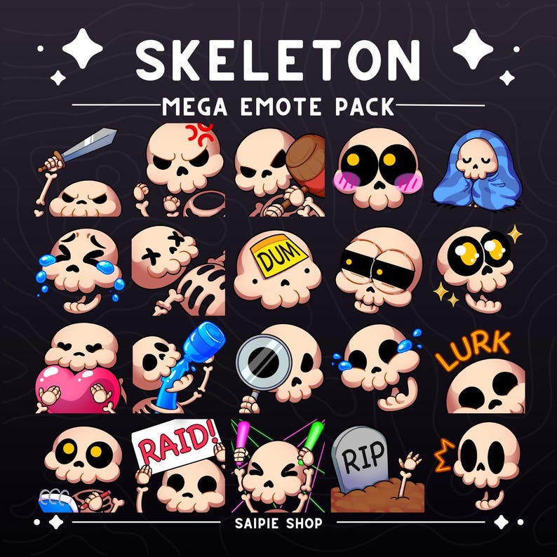 Skeleton Emote Mega Pack | Skull Emotes for Twitch, Discord, Youtube - Etsy