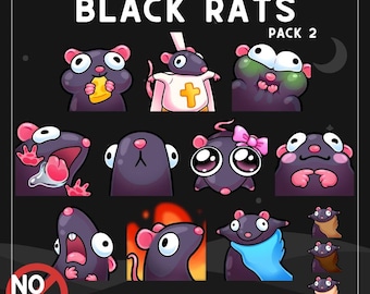 Pacote de Emotes Ratos Pretos 2 | Emotes de Ratos Fofinhos para Twitch, Discord, YouTube e Streaming