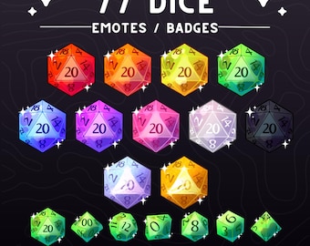 77 Dice Badges & Emotes | DnD Twitch/Youtube Sub Badges