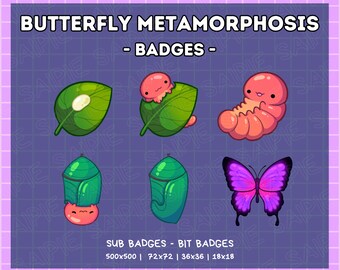 Butterfly Metamorphosis Sub / Bit Badges || Twitch | Youtube | Insects | Butterfly | Caterpillar