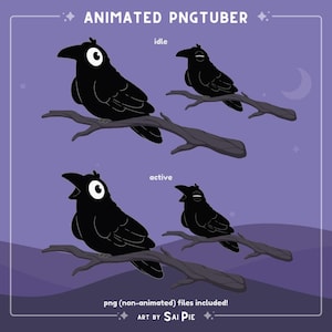 Animated Raven PNGtuber: Cozy Stream Pet (Ready to Use) image 2