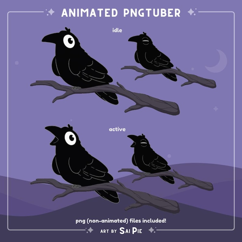Animated Raven PNGtuber: Cozy Stream Pet (Ready to Use) image 2