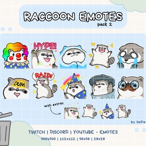 Paquete de gestos de mapache / Gestos de panda de basura para Twitch, Discord, Youtube