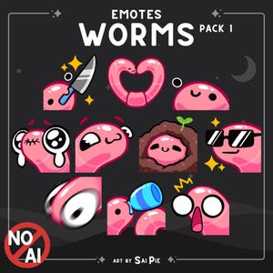 Worm Emote Pack 1 | Earthworm Emotes for Twitch, Discord, Youtube