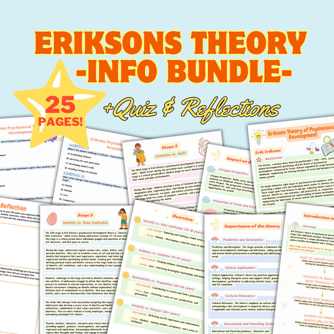 Eriksons stages of development information student handout psychosocial theory child development parenting guide Erik Erickson human theory