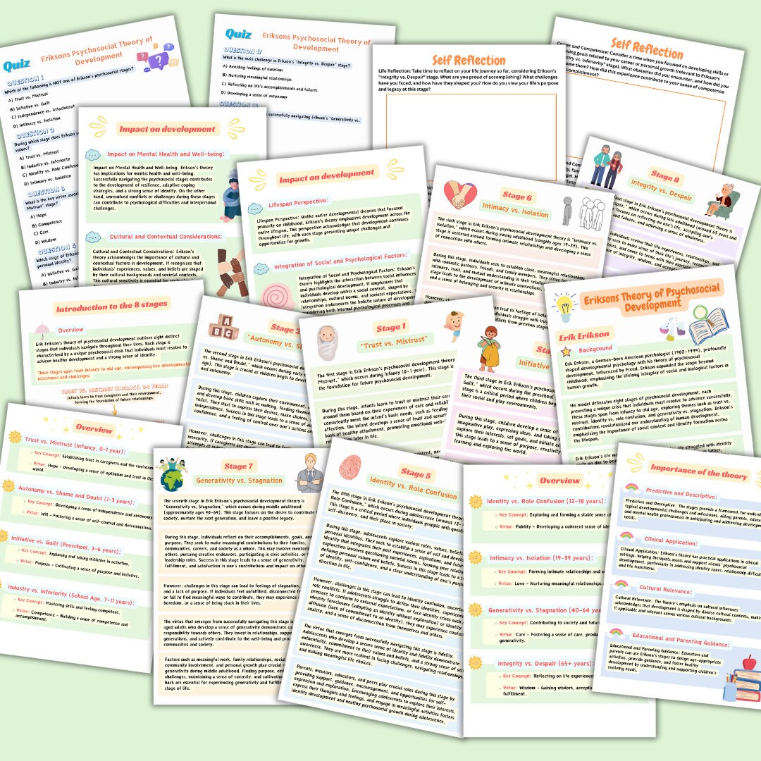 Eriksons Stages of Development Information Student Handout Psychosocial ...