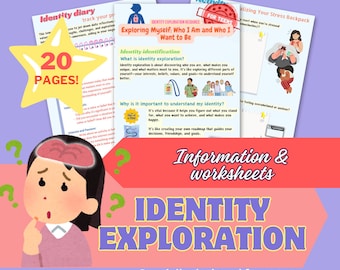 Guida completa all'esplorazione della confusione di identità con coinvolgenti fogli di lavoro e attività in formato PDF Modello di diario Comprendi gli adolescenti