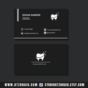 Modern Dentist Black and White Business Card Template Canva Editable Instant Download Printable Trendy Chic DIY Calling Card Studio AtZohaib
