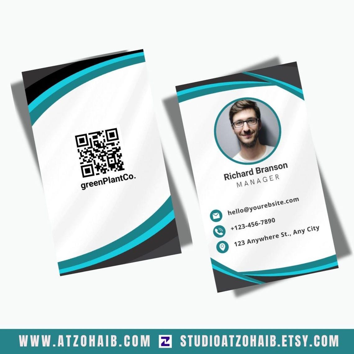 Modern Business Manager Calling Card QR Code Canva Editable Template ...