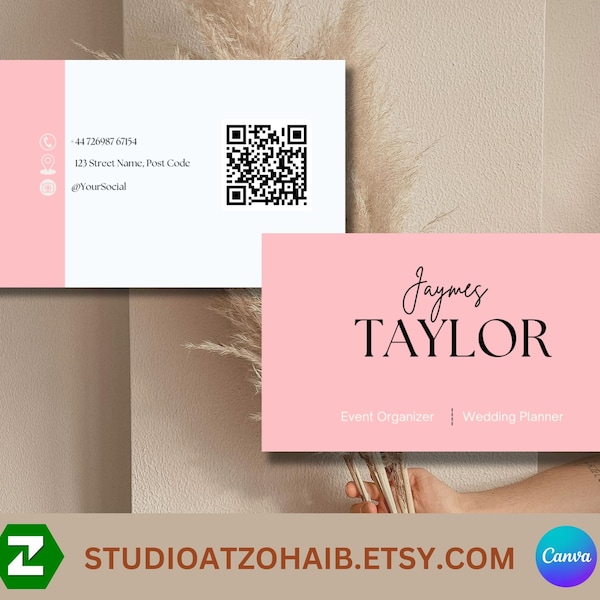 QR Code Canva Business Card Template Simple Editable Creative Trendy Personalised Perfect Bohemian Photographers Boutiques Beauty Businesses