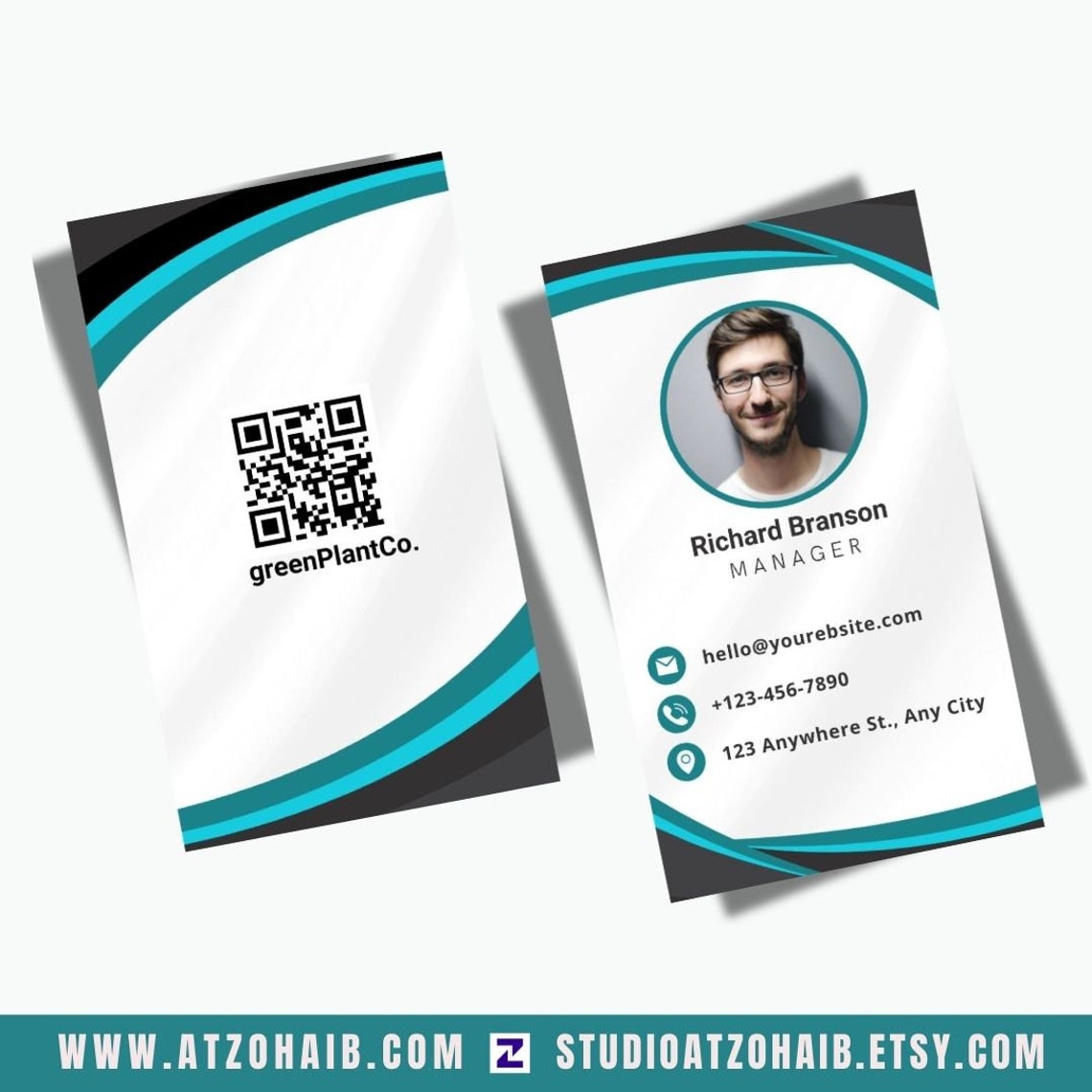 Modern Business Manager Calling Card QR Code Canva Editable Template ...