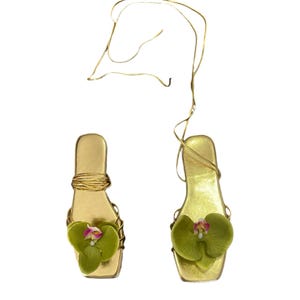Medusa Olive Green Orchid Gold Sandal Flats
