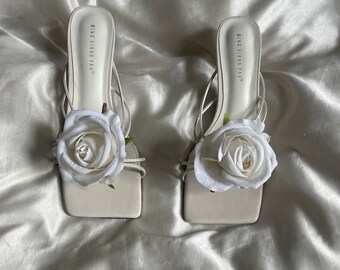 Weiße Rose handgemachte Blume Sandale Heels