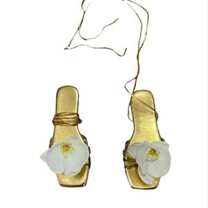 Medusa White Orchid Gold Sandal Flats