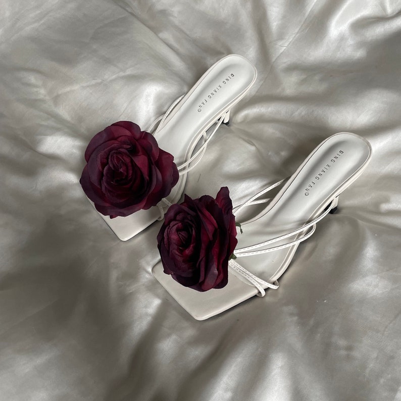 Black rose handmade flower sandal heels image 2