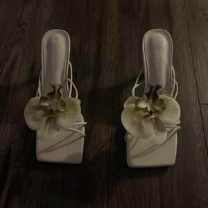 Pale Green handmade orchid flower sandal heels