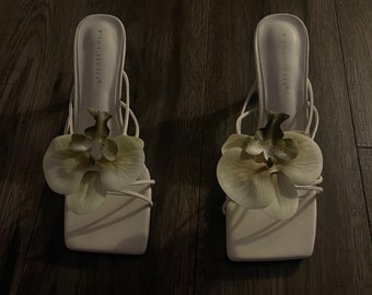 Pale Green handmade orchid flower sandal heels