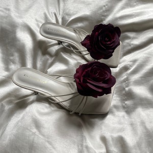 Black rose handmade flower sandal heels image 3