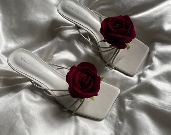 Rote Rose handgemachte Blume Sandale Heels