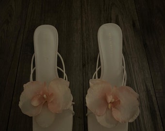 Rose Pink handmade orchid flower sandal heels