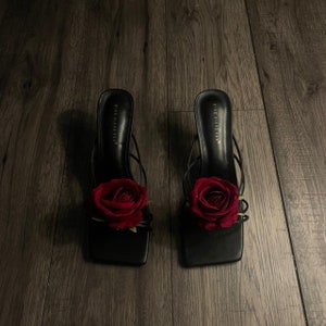 Red rose handmade flower sandal heels