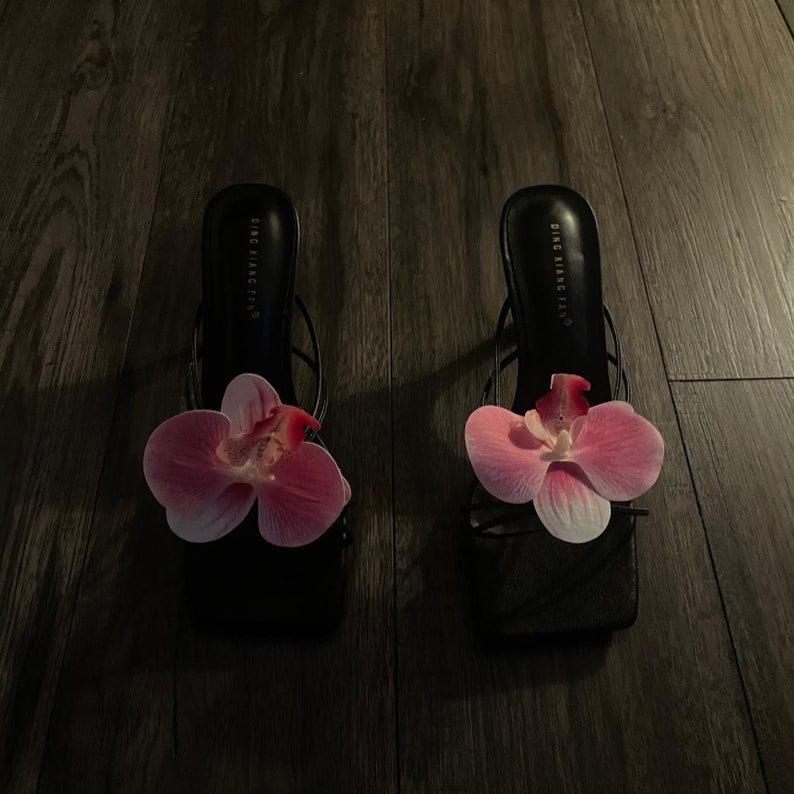 Blush Pink handmade orchid flower sandal heels image 1