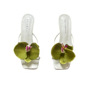 Vivian Olive Green Real Touch Orchid Flower Heels