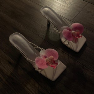 Blush Pink handmade orchid flower sandal heels image 6