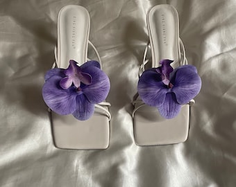 Purple handmade orchid flower sandal heels