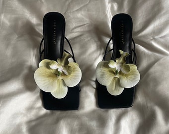 Pale Green handmade orchid flower sandal heels