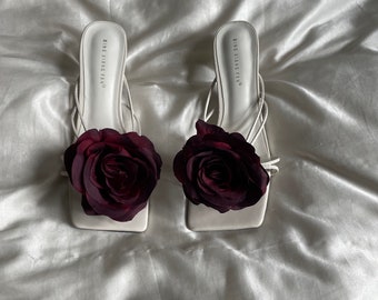 Schwarze Rose handgemachte Blume Sandale Heels