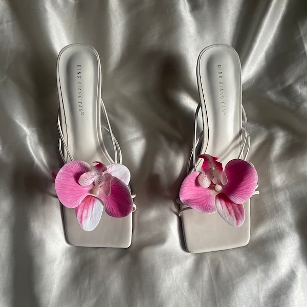 Blush Pink handmade orchid flower sandal heels