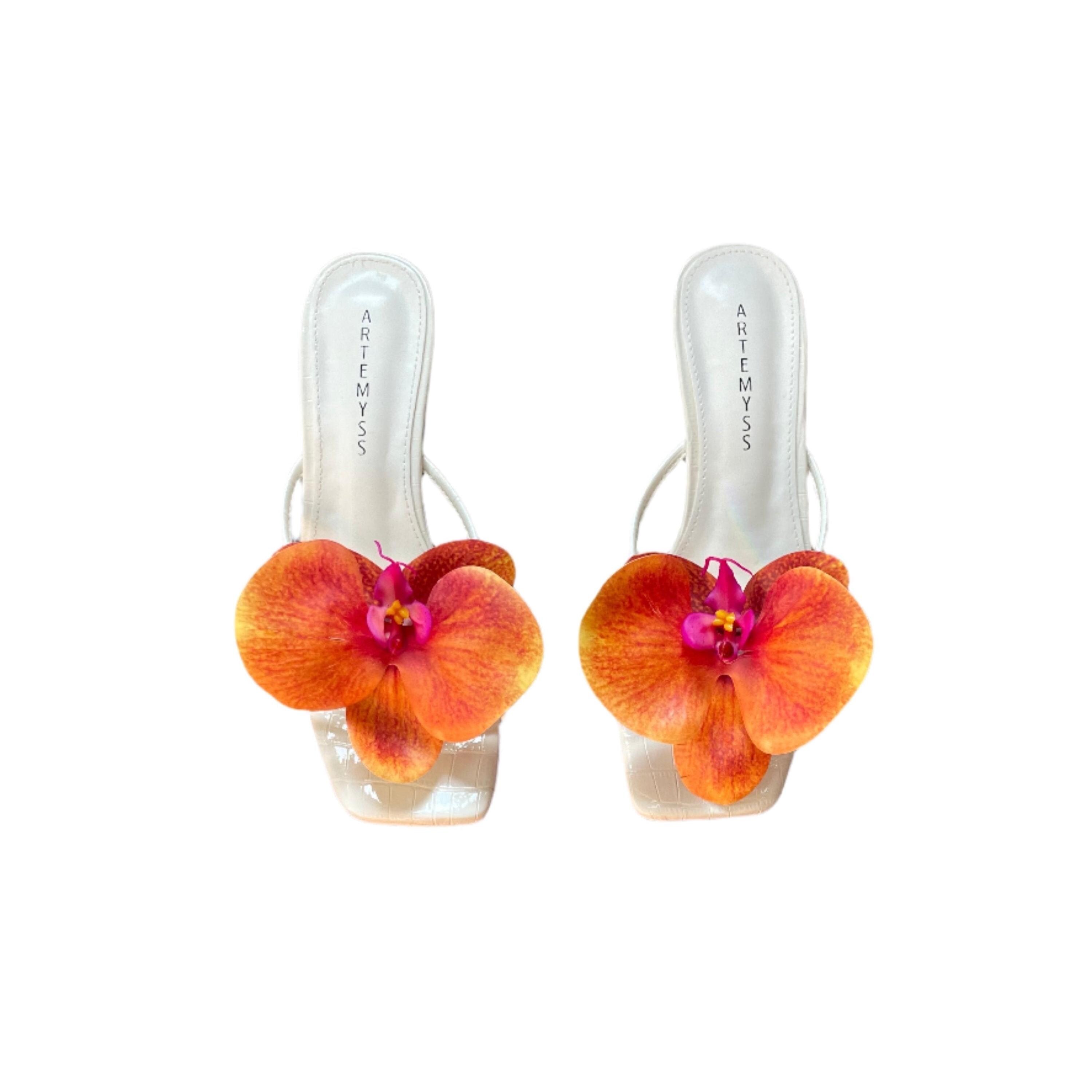 Cindy Orange Orchidee Weiße Sandale