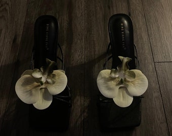Pale Green handmade orchid flower sandal heels