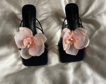 Rose Pink handmade orchid flower sandal heels