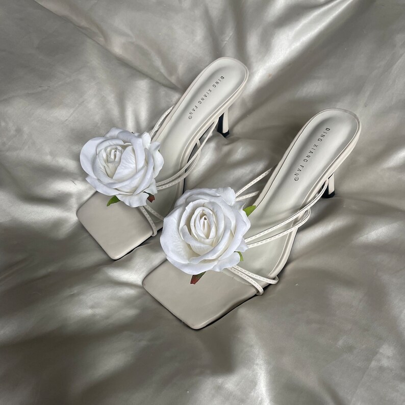 Black rose handmade flower sandal heels image 7