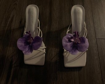 Purple handmade orchid flower sandal heels