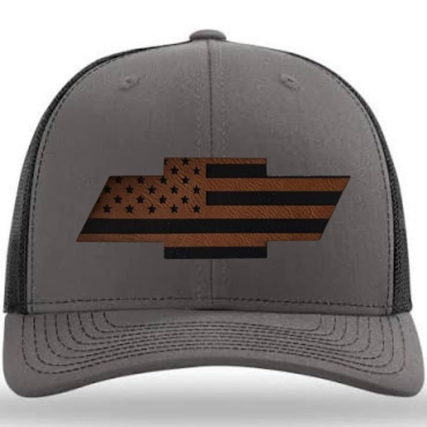 Chevy Bowtie flag leatherette patch on your choice of Richardson hat