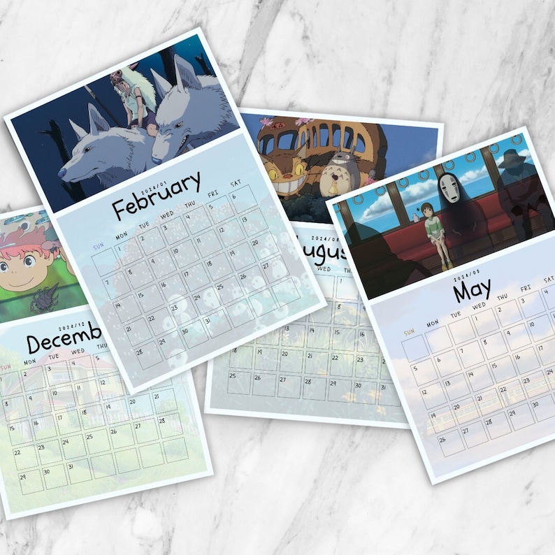 Printable calendar 2024 studio ghibli, A4, A3, PDF, Studio ghibli ...
